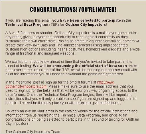 Gotham City Impostors - CONGRATULATIONS! YOU'RE INVITED!